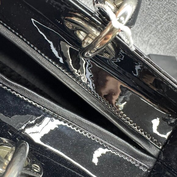 DIOR Lady Dior Large Black Patent Leather Satchel Bag fbcco1275-102225 - Picture 11 of 16
